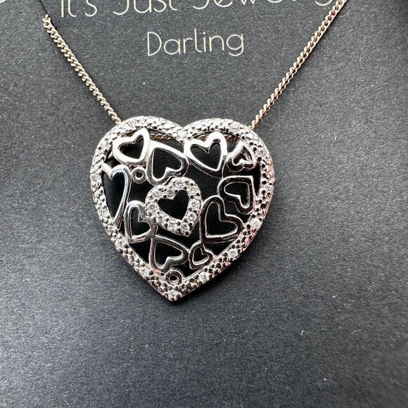 Womans Necklace Sterling Silver Diamond Heart Gift Idea For Wife Girlfriend - Picture 3 of 3